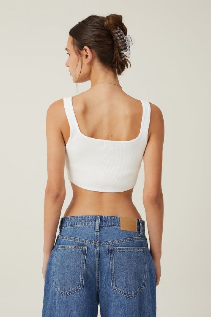 Cotton On Jacquard Corset Women's Tanks White | YPlxO8Ei3hv
