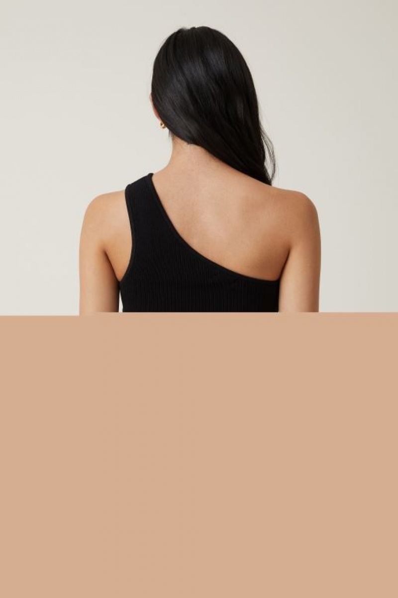 Cotton On Jacquard One Shoulder Tank Women's Knitwear Black | o7xkfUyi0Gm