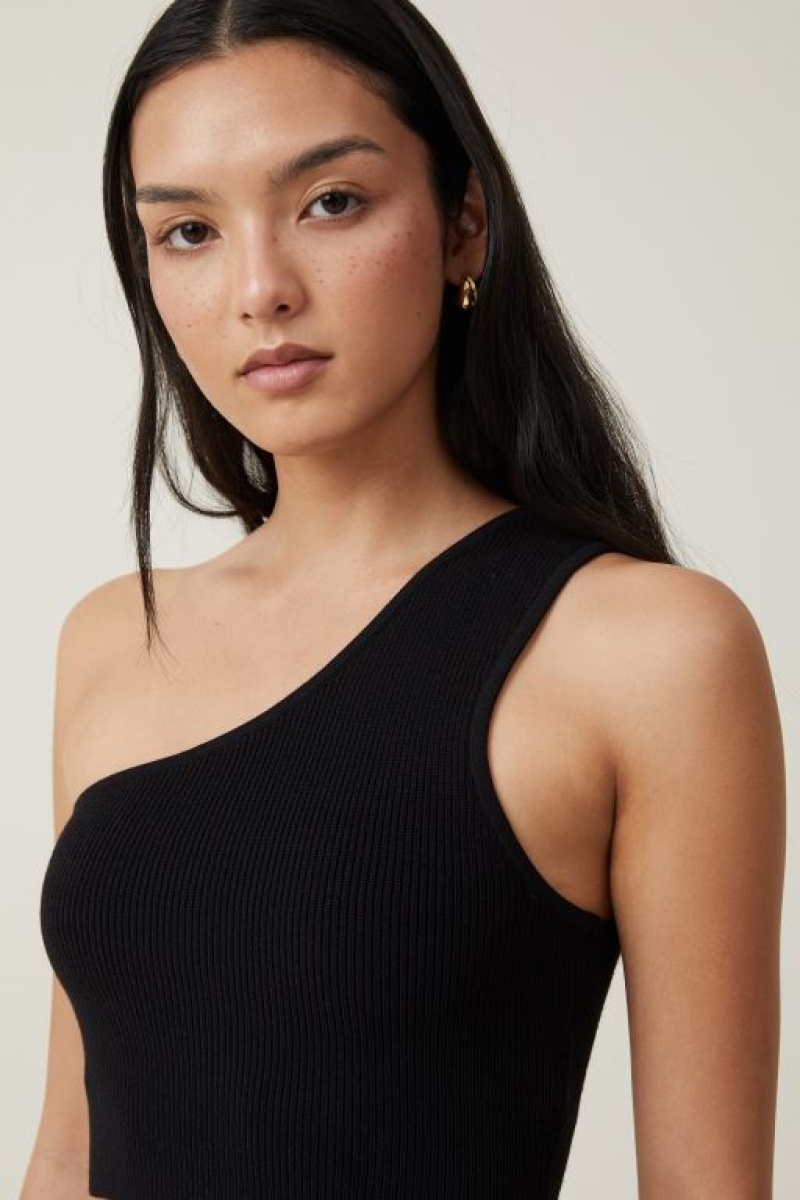 Cotton On Jacquard One Shoulder Tank Women's Knitwear Black | o7xkfUyi0Gm