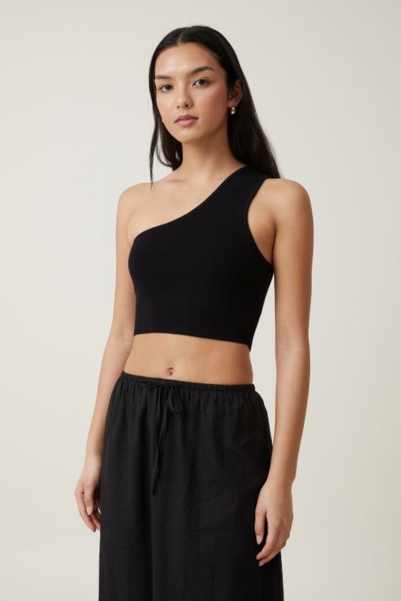 Cotton On Jacquard One Shoulder Tank Women\'s Knitwear Black | o7xkfUyi0Gm