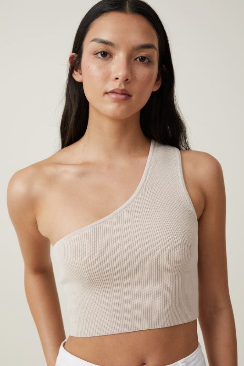 Cotton On Jacquard One Shoulder Tank Women's Knitwear Grey | agoVTWUGKz9