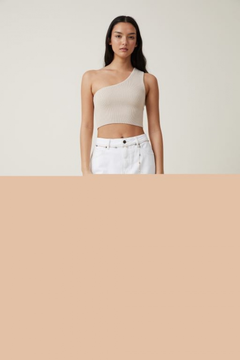 Cotton On Jacquard One Shoulder Women's Tanks Grey | IXr0WQeAnoC