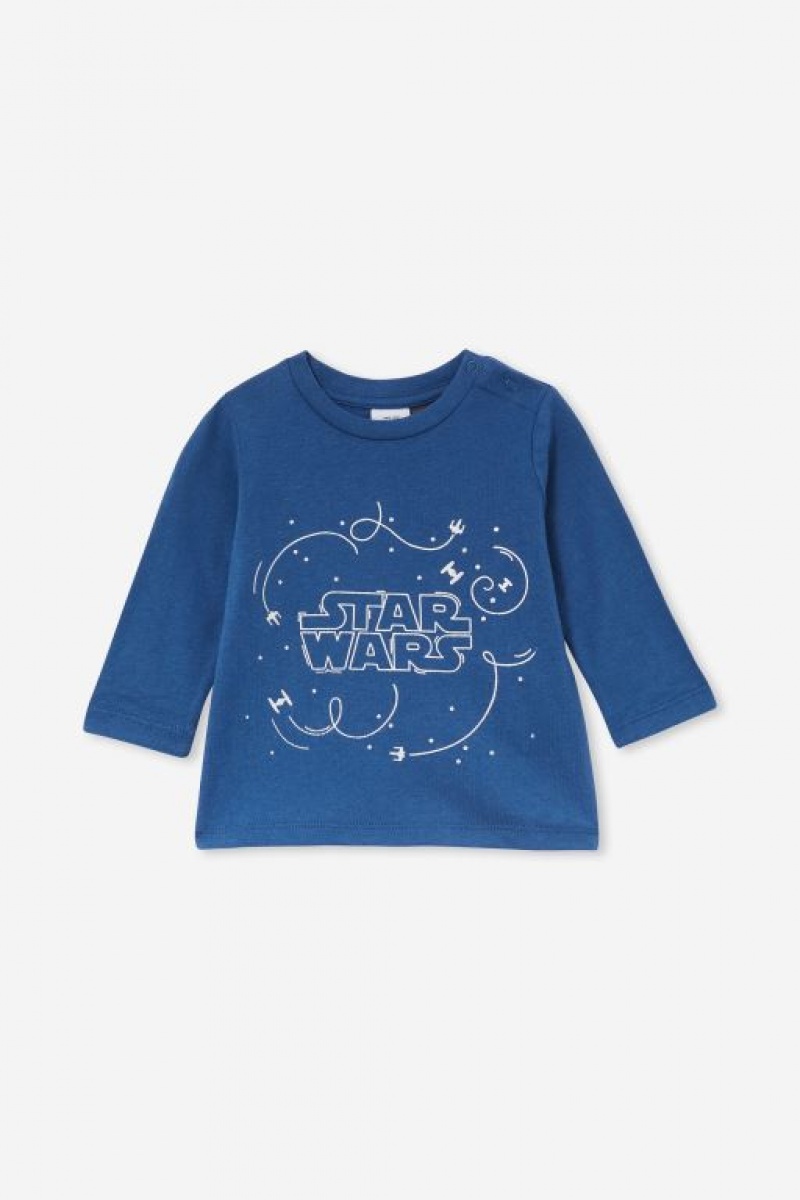 Cotton On Jamie Long Sleeve Lcn Baby T Shirts Blue / Silver | kiXOr7FA6xs