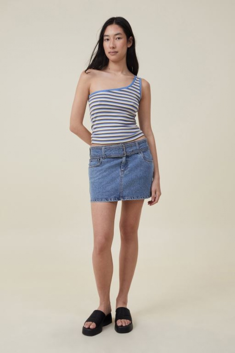 Cotton On Jamie One Shoulder Women's Cami Stripes Light Green Flower Blue | afBwVqNDrOb