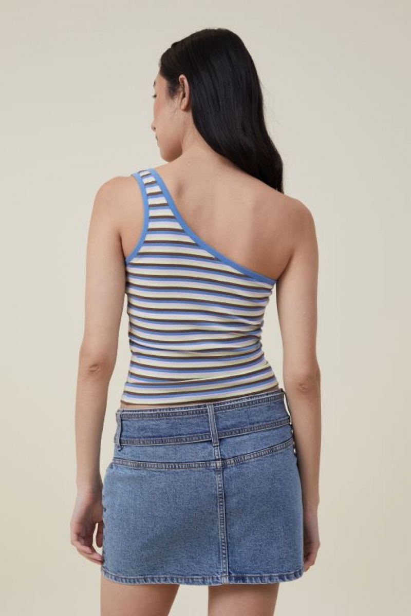 Cotton On Jamie One Shoulder Women's Cami Stripes Light Green Flower Blue | afBwVqNDrOb