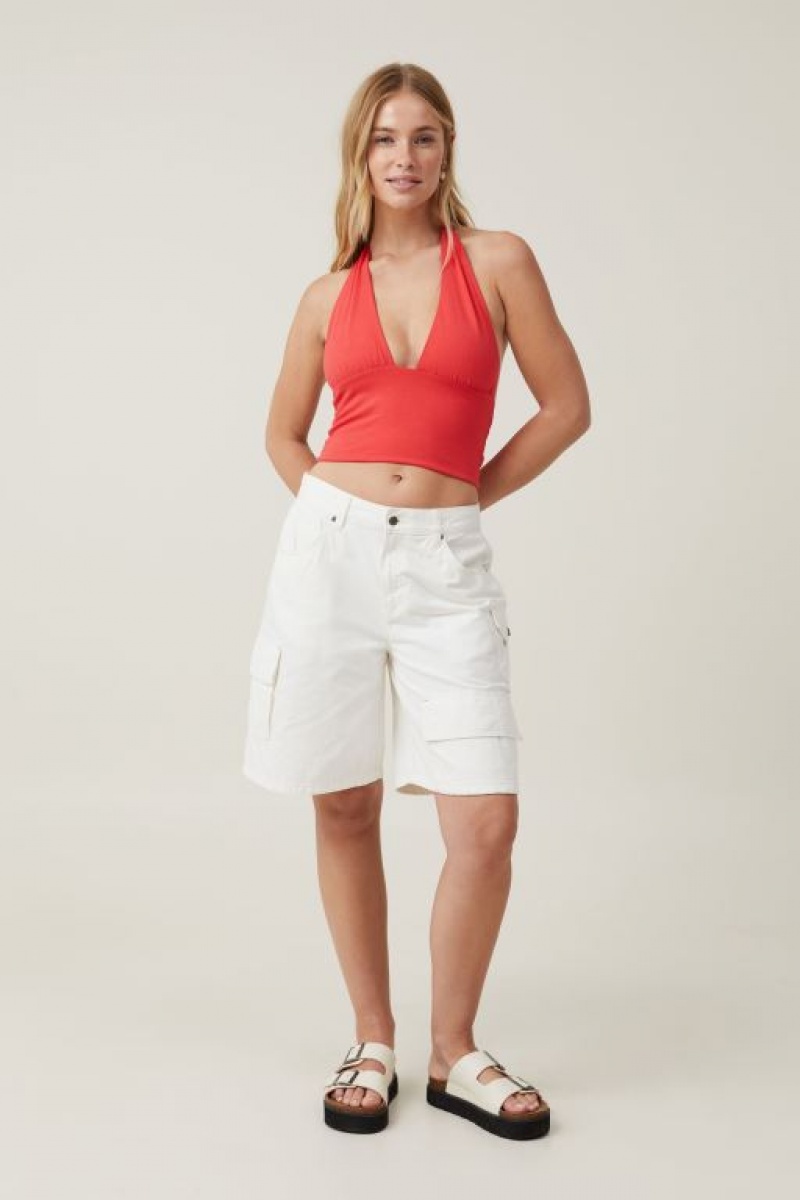 Cotton On Jessica V Neck Halter Women's Tanks Red | ev7pGhb3AbK