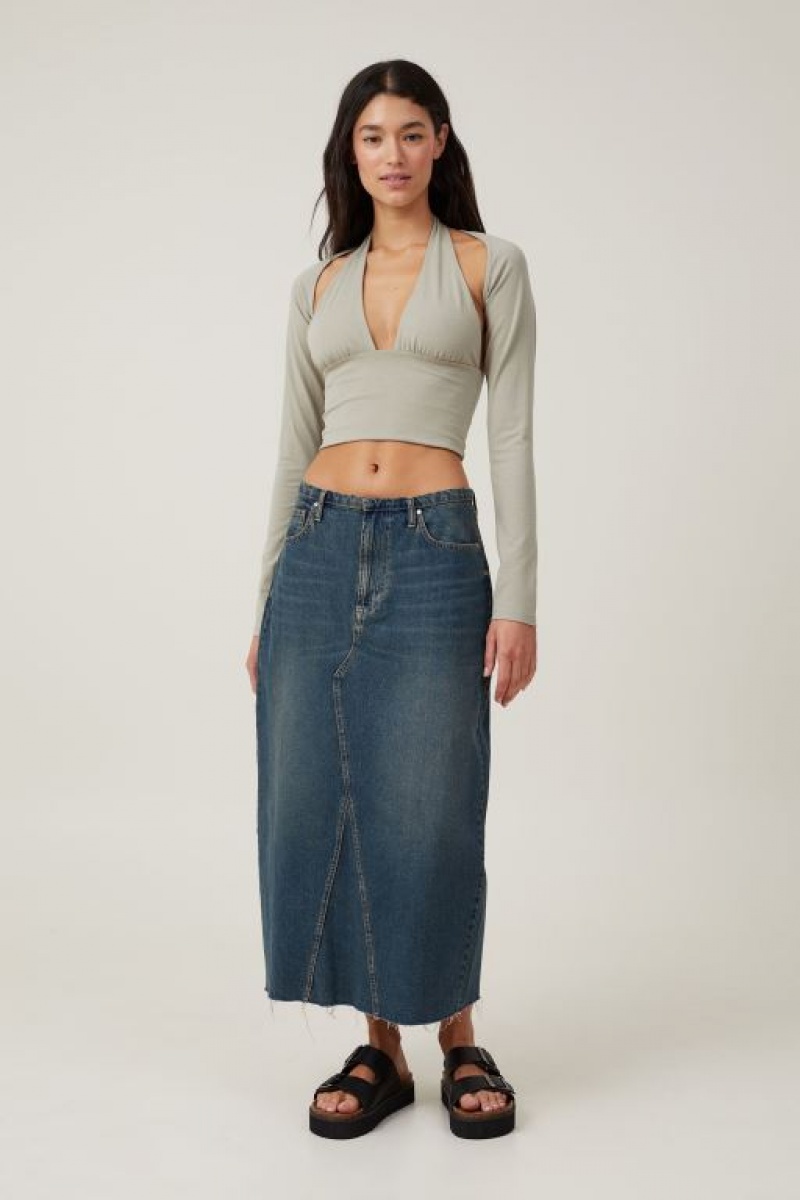 Cotton On Jessica V Neck Halter Women's Tanks Olive | VfxlUVtliKZ
