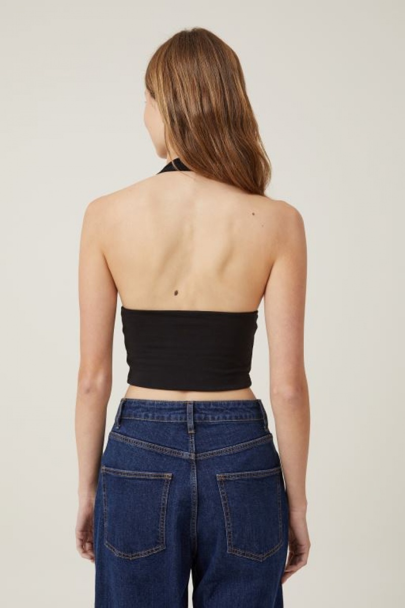 Cotton On Jessica V Neck Halter Women's Tanks Black | UpWn4PjQL0u