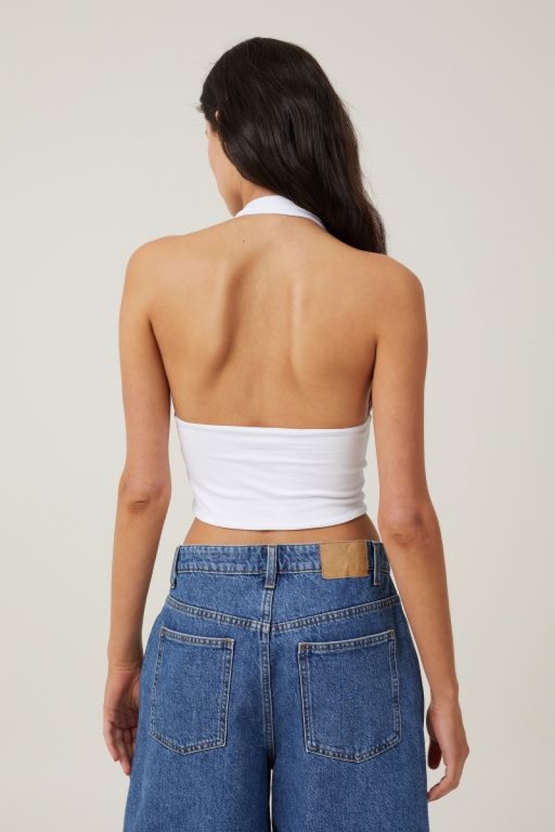 Cotton On Jessica V Neck Halter Women's Tanks White | vOxuIvSJf3O