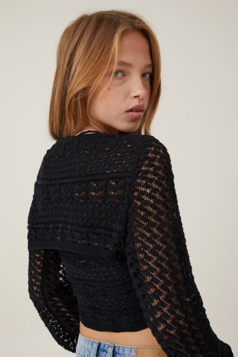 Cotton On Jetset Crochet Shrug Women's Knitwear Black | 5spy4hX26zL