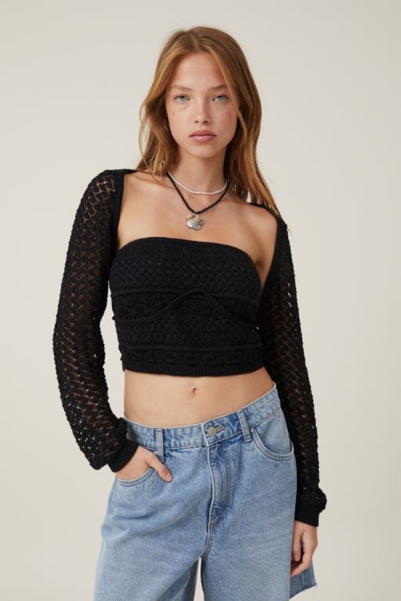 Cotton On Jetset Crochet Shrug Women\'s Knitwear Black | 5spy4hX26zL