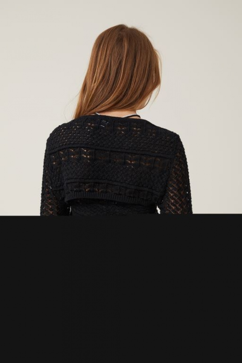 Cotton On Jetset Crochet Shrug Women's Long Sleeve Black | l1ZTGRLKz3o
