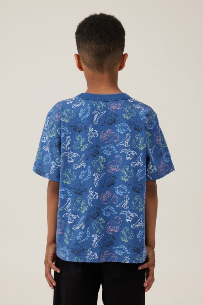 Cotton On Jonny Short Sleeve Print Boys' T Shirts Blue | ZSFTHy4J9RH