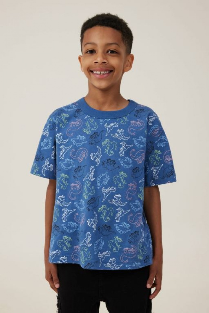 Cotton On Jonny Short Sleeve Print Boys\' T Shirts Blue | ZSFTHy4J9RH