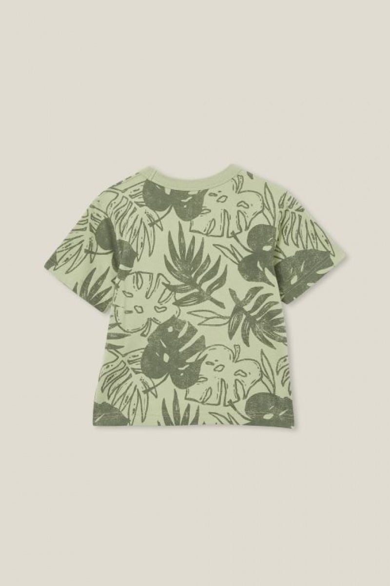 Cotton On Jonny Short Sleeve Print Boys' T Shirts Green / Green | alaGKxpCYiJ