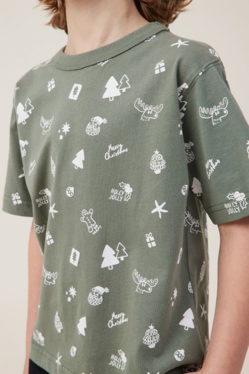 Cotton On Jonny Short Sleeve Print Boys' T Shirts Green | dXNpl6PvgHZ