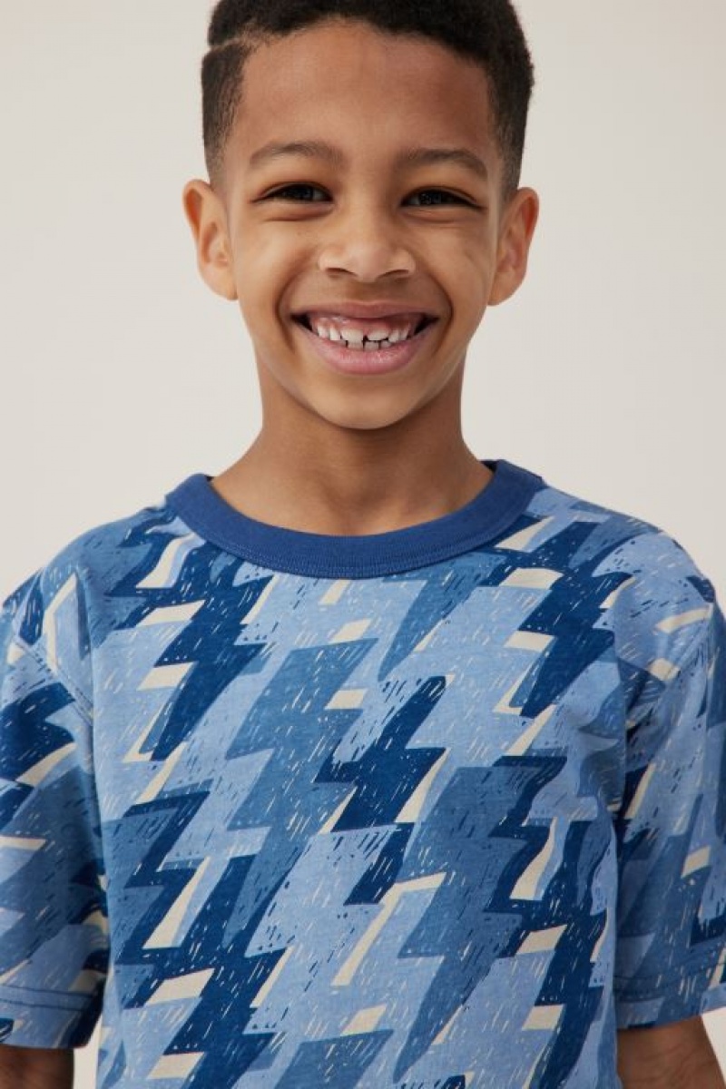 Cotton On Jonny Short Sleeve Print Boys' T Shirts Blue | VAQwuhsP7Gy