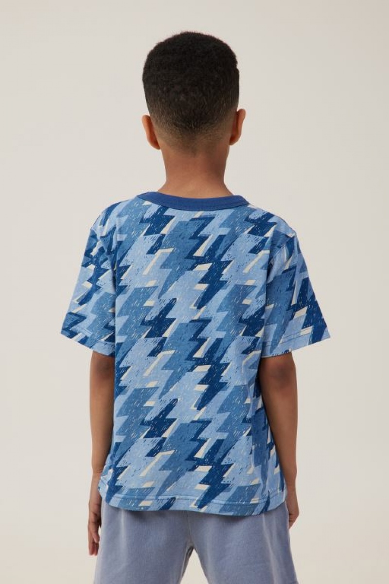 Cotton On Jonny Short Sleeve Print Boys' T Shirts Blue | VAQwuhsP7Gy