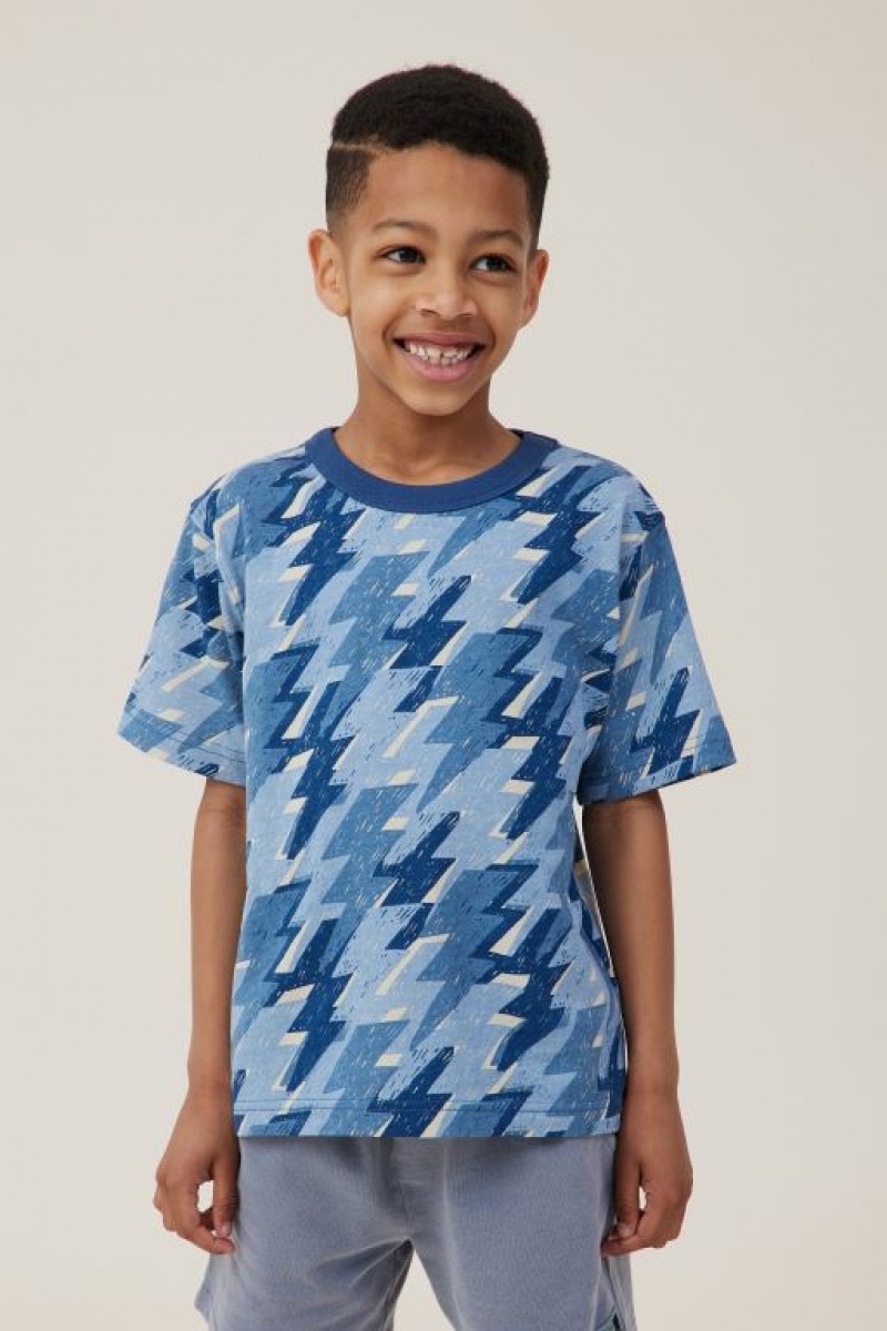 Cotton On Jonny Short Sleeve Print Boys\' T Shirts Blue | VAQwuhsP7Gy