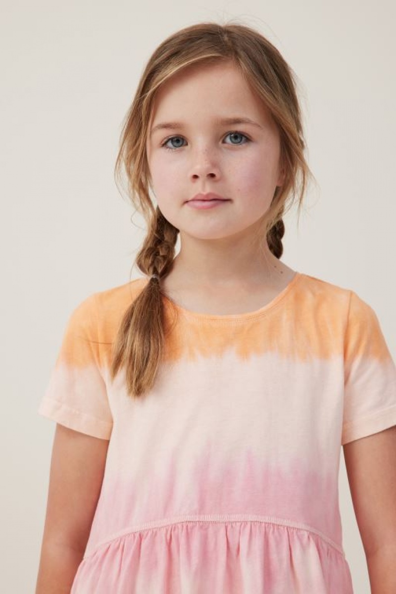 Cotton On Jordan Short Sleeve Girls' Dress Sunset | Mf1U2COJXkY