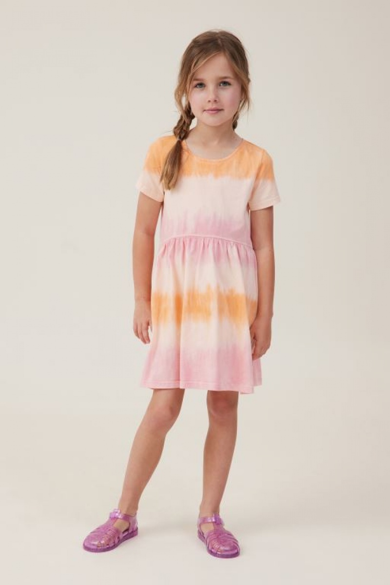 Cotton On Jordan Short Sleeve Girls' Dress Sunset | Mf1U2COJXkY