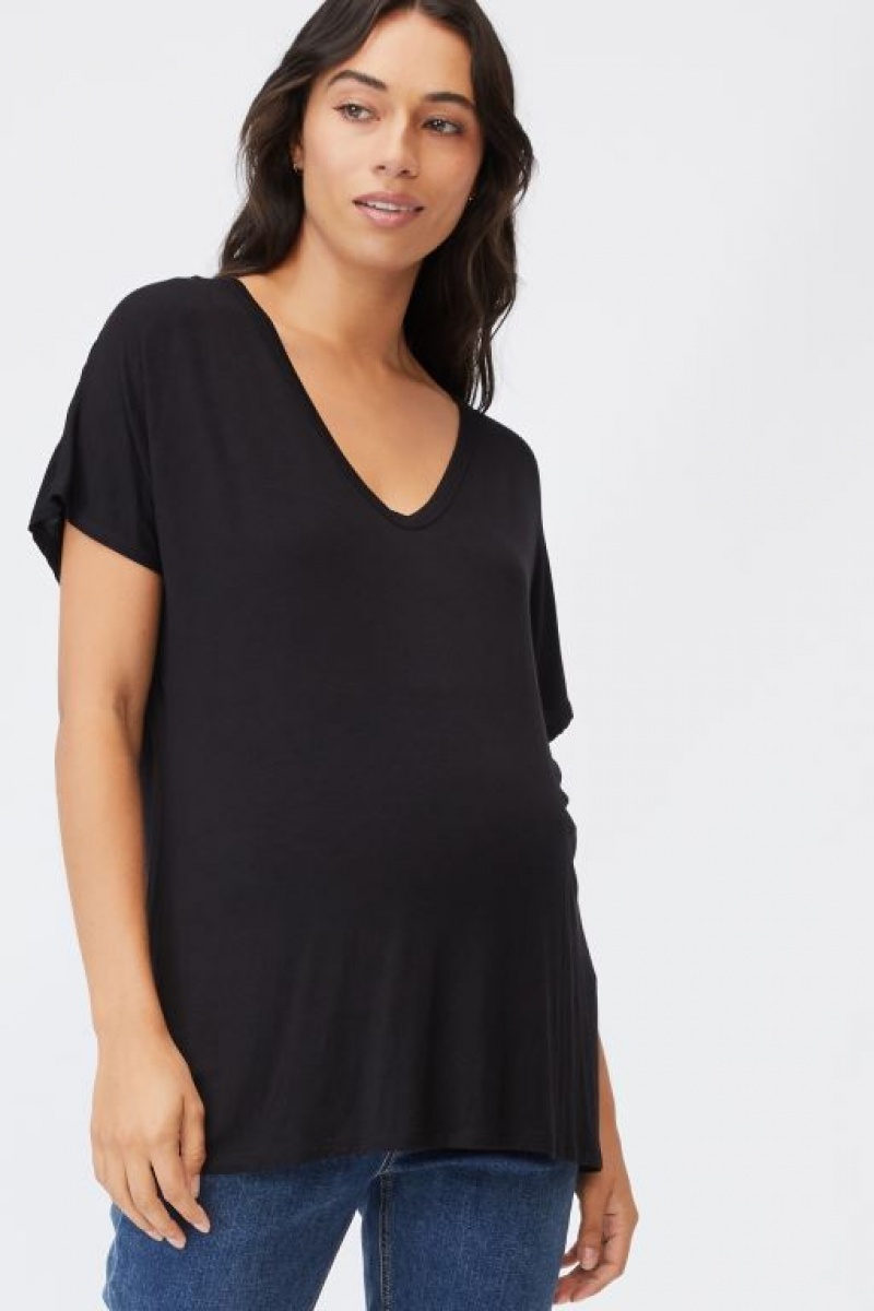 Cotton On Karly Short Sleeve Top Women's Maternity Wear Black | W8qzFaR6kmK