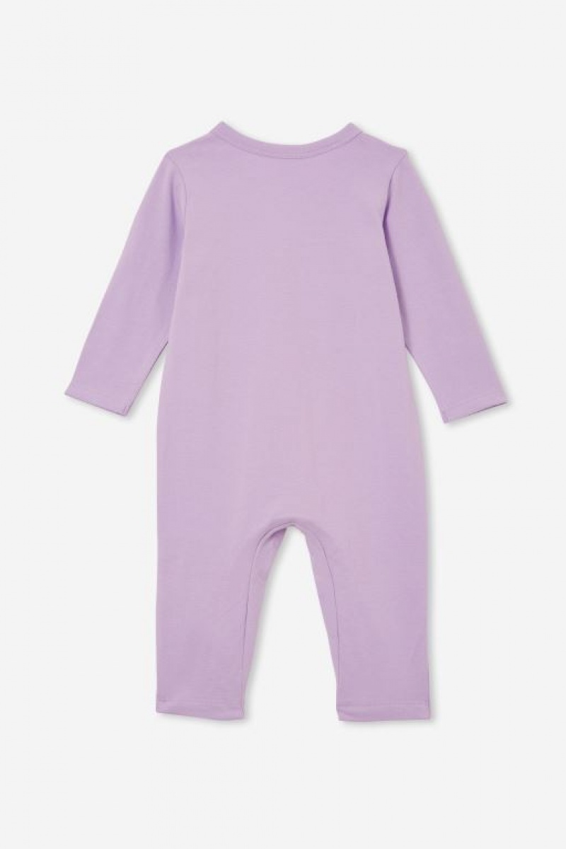 Cotton On Keith Haring Long Sleeve Snap Baby Rompers Purple | COUrvsb9RPZ