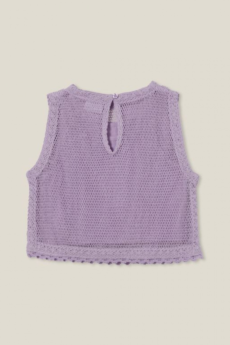 Cotton On Kiara Crochet Girls' T Shirts Purple | eNc209kATBg