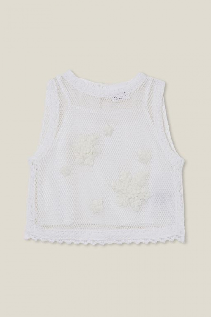 Cotton On Kiara Crochet Girls\' T Shirts White | 7uhg130m4wo