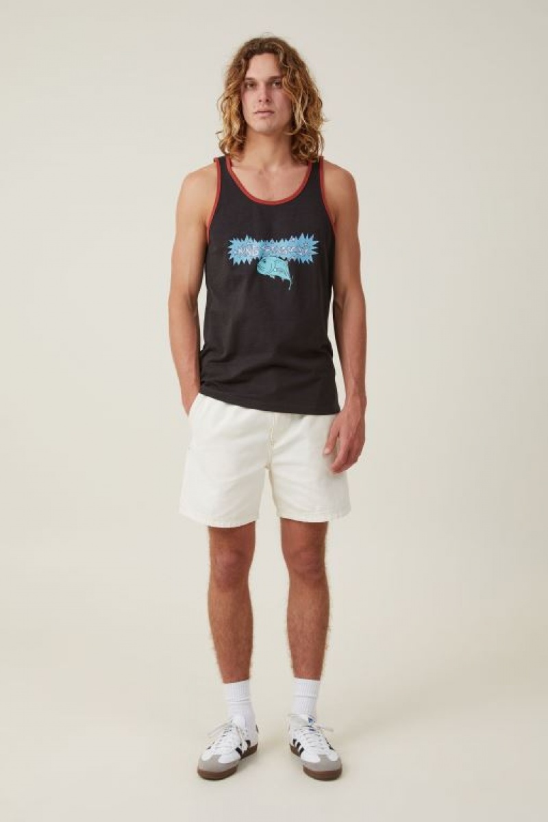 Cotton On King Stingray Ringer Tank Men's Graphic T-Shirts Black | gNjgyoWN5VU