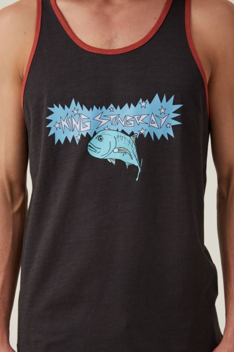 Cotton On King Stingray Ringer Tank Men's Graphic T-Shirts Black | gNjgyoWN5VU