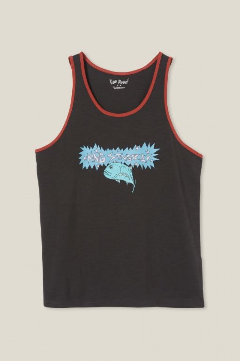 Cotton On King Stingray Ringer Tank Men\'s Graphic T-Shirts Black | gNjgyoWN5VU