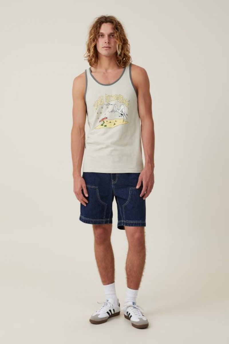 Cotton On King Stingray Ringer Tank Men's Graphic T-Shirts White | GXhozAQRInW