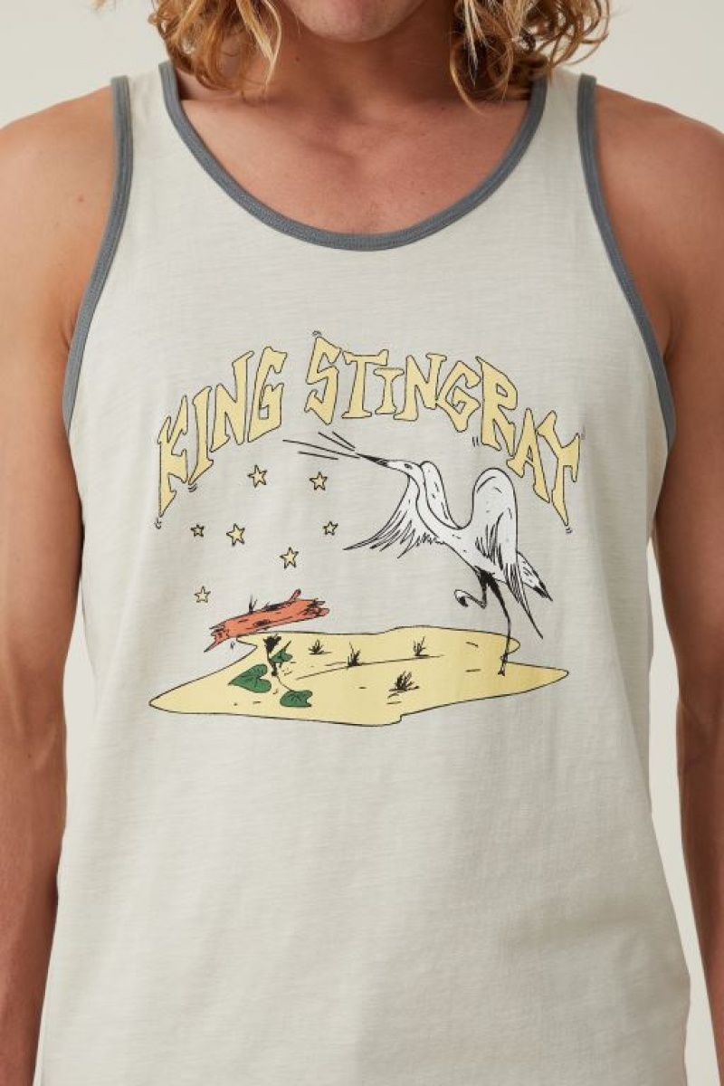 Cotton On King Stingray Ringer Tank Men's Graphic T-Shirts White | GXhozAQRInW