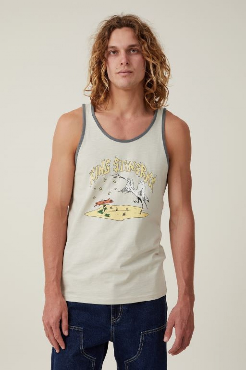 Cotton On King Stingray Ringer Tank Men\'s Graphic T-Shirts White | GXhozAQRInW