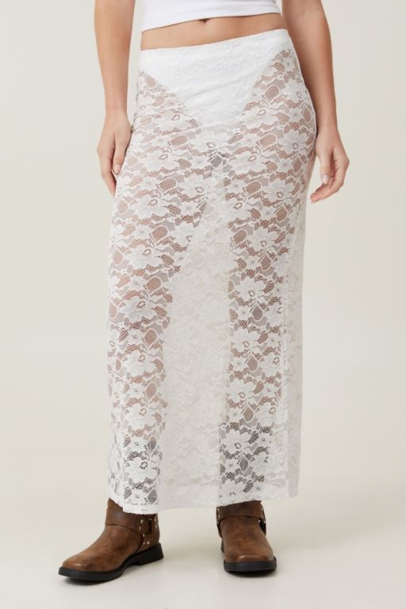 Cotton On Lace Slip Maxi Women's Skirt Cream | 2O5km6B4eLx