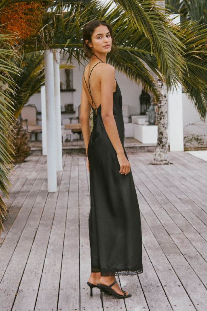 Cotton On Lace Trim Women's Maxi Dress Black | qduV8EccgTA
