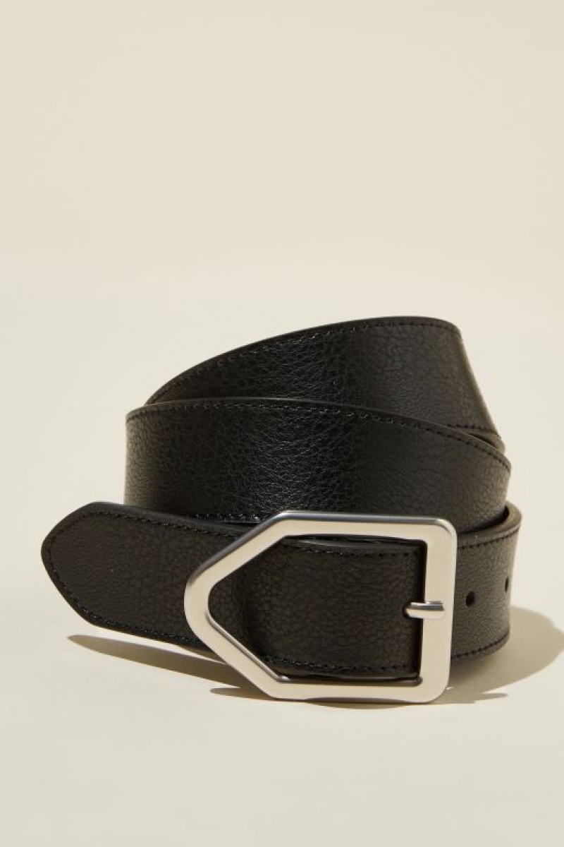 Cotton On Leather Icon Buckle Men\'s Belts Black / Silver | 6eFuZ5MbL6J