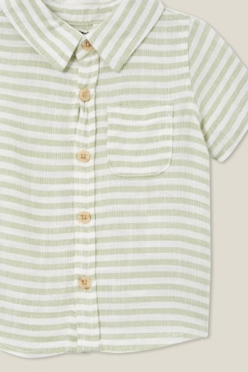 Cotton On Leonard Button Down Shirt Baby T Shirts Light Yellow Stripes | m3urcTPLxhn