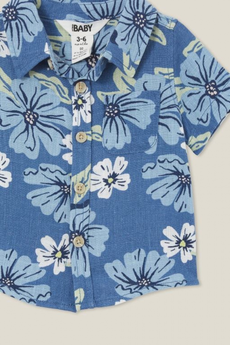 Cotton On Leonard Button Down Shirt Baby T Shirts Blue | yaonbO16Tvo