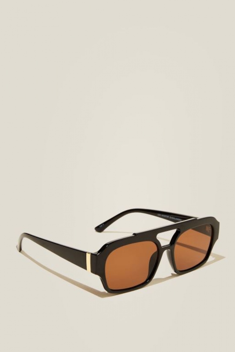 Cotton On Lex Aviator Women's Sunglasses Black / Brown | x4azjDebOoL