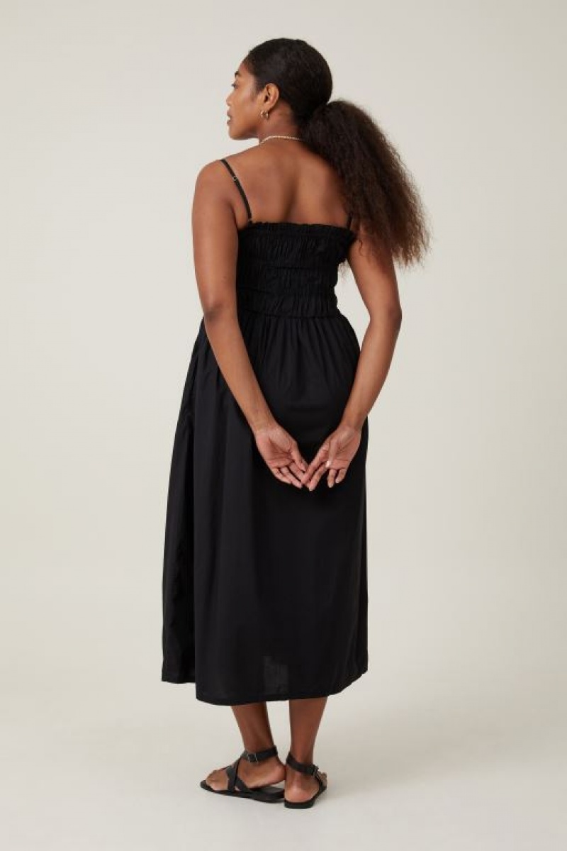 Cotton On Lexi Shirred Women's Maxi Dress Black | SPNrAyiMaJq