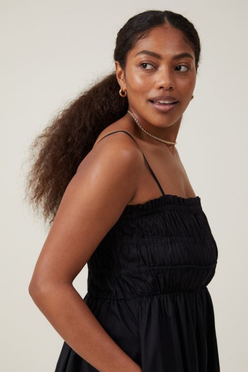 Cotton On Lexi Shirred Women's Maxi Dress Black | SPNrAyiMaJq