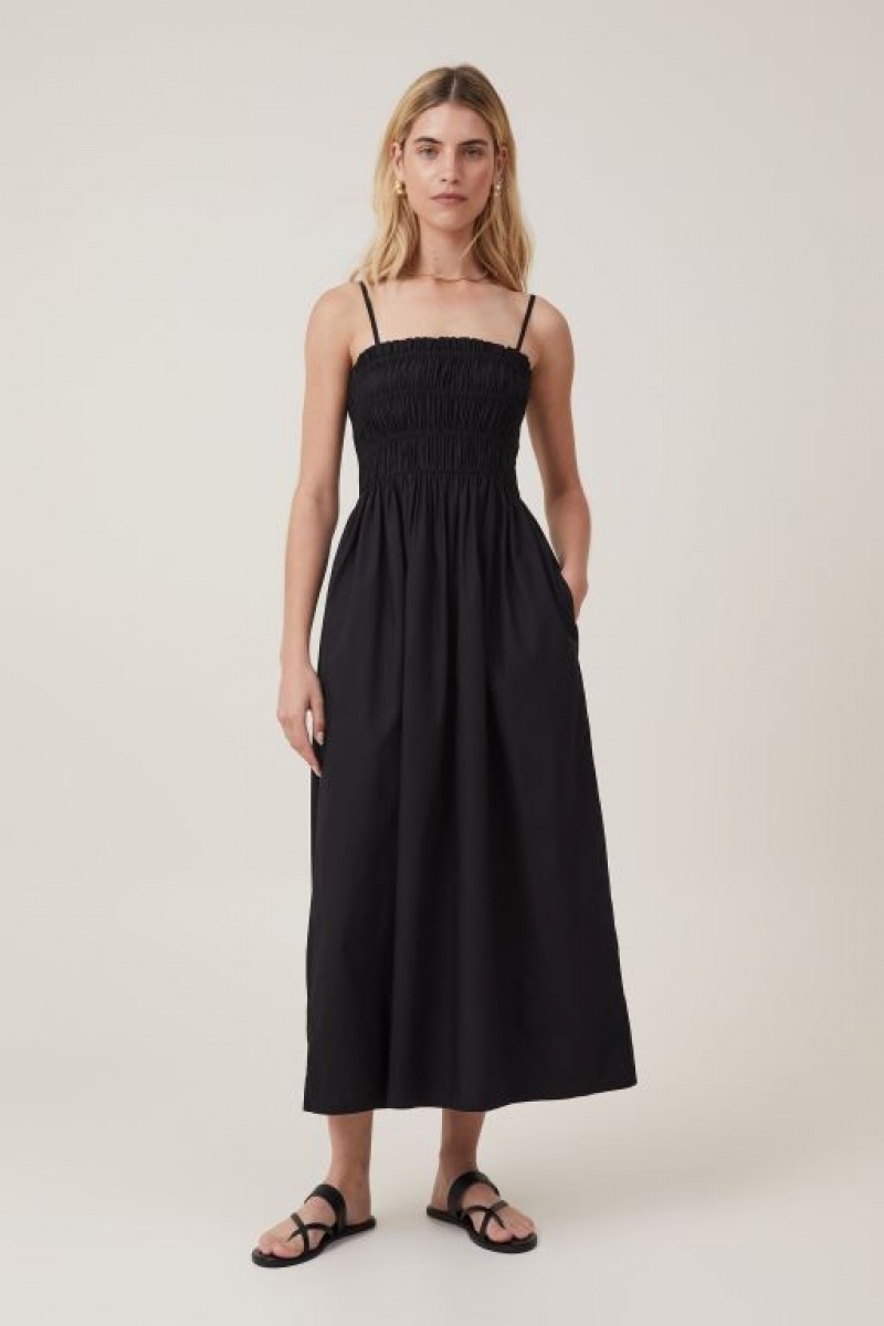 Cotton On Lexi Shirred Women's Maxi Dress Black | SPNrAyiMaJq
