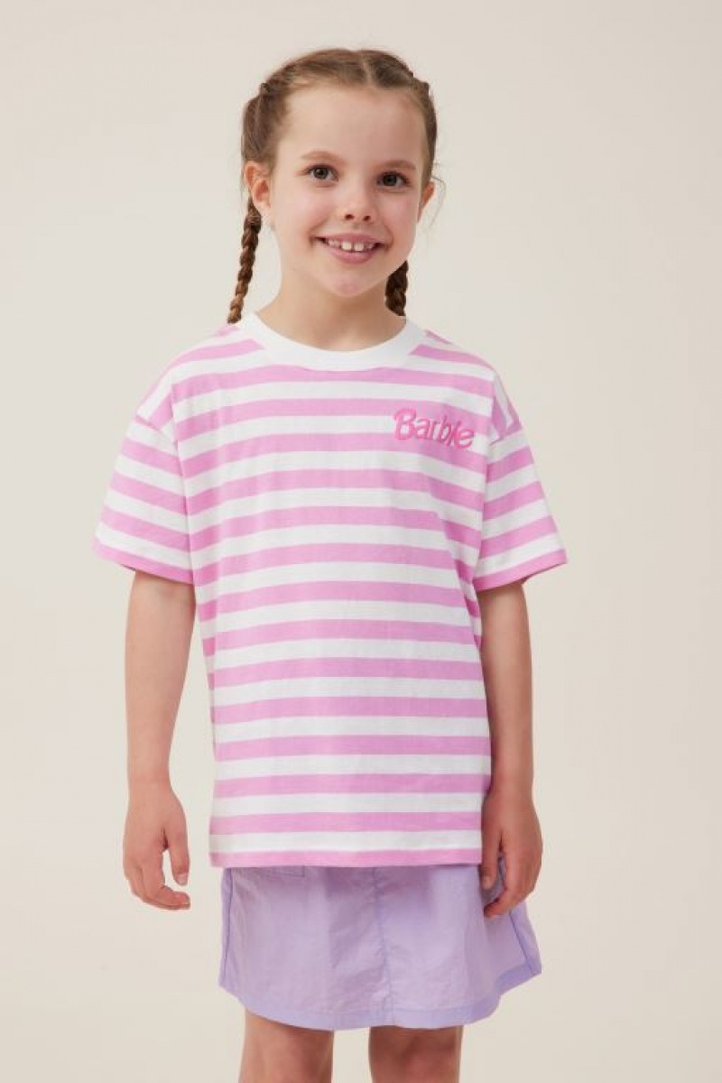 Cotton On License Drop Shoulder Short Sleeve Girls\' T Shirts Pink Stripes | 9PcAeUsaMEh