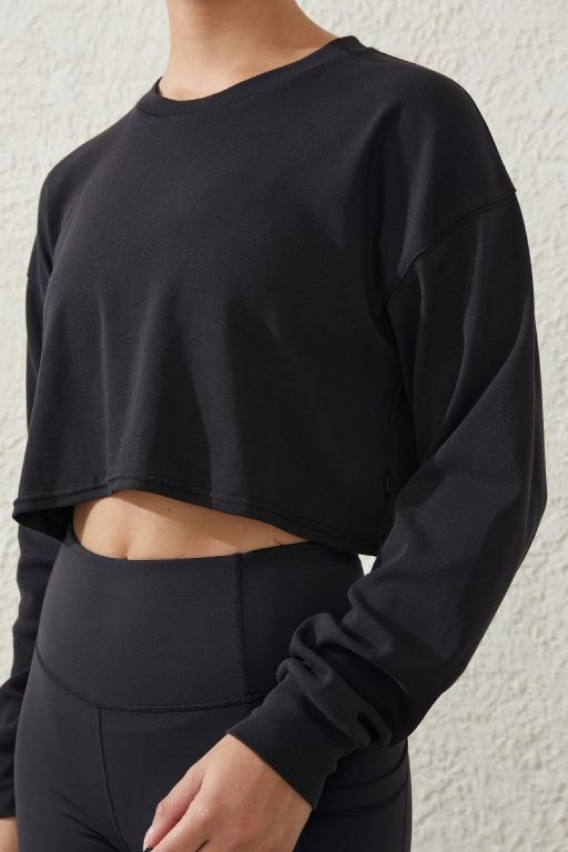 Cotton On Lightweight Cropped Longsleeve Top Women's Jumpers Black | qBR9AhSvPWr
