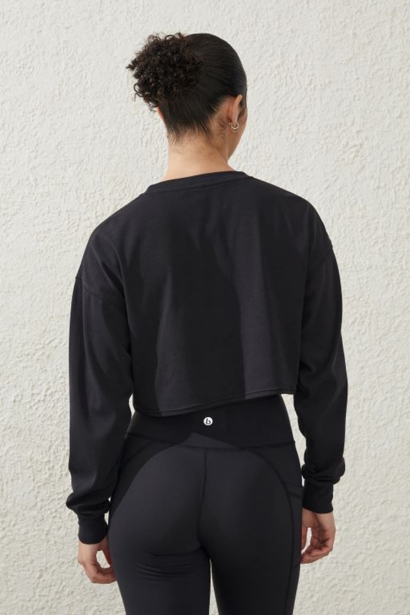 Cotton On Lightweight Cropped Longsleeve Top Women's Jumpers Black | qBR9AhSvPWr