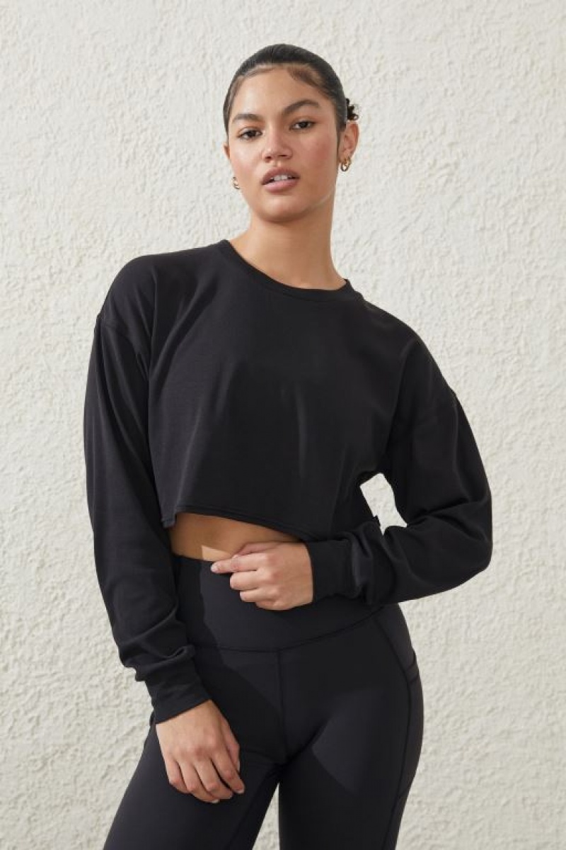 Cotton On Lightweight Cropped Longsleeve Top Women\'s Jumpers Black | qBR9AhSvPWr