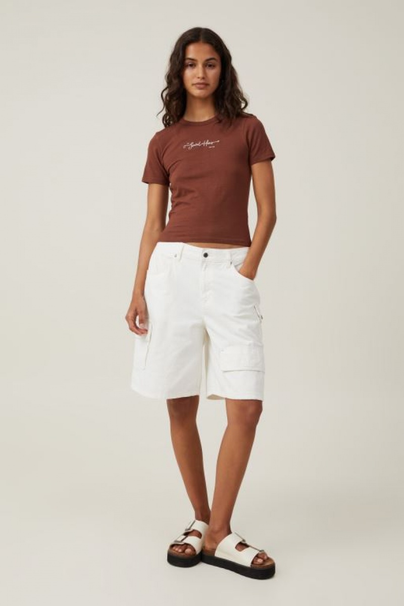 Cotton On Lightweight Longline Graphic Women's Graphic T-Shirts Brown | G23vhlNBTpK