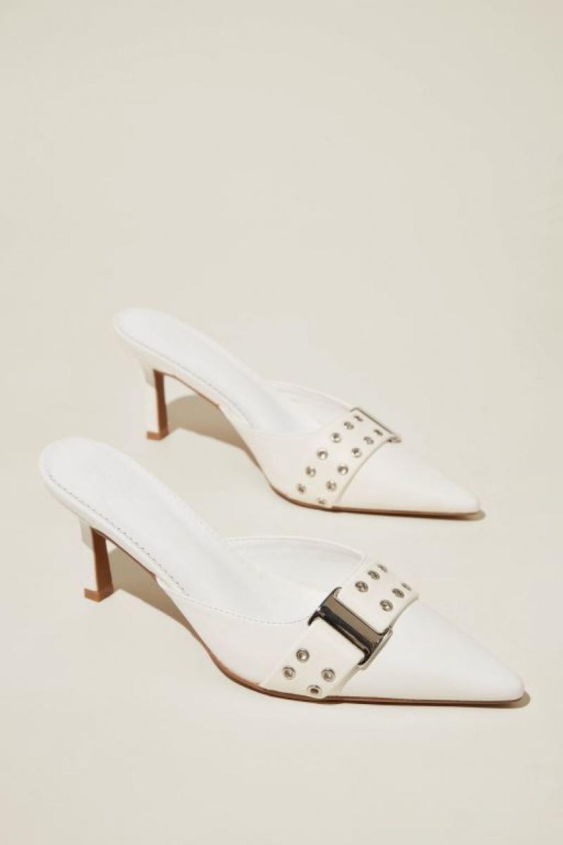 Cotton On Lilia Eyelet Pointed Mule Women's Heels White | W6QCgICEv8n